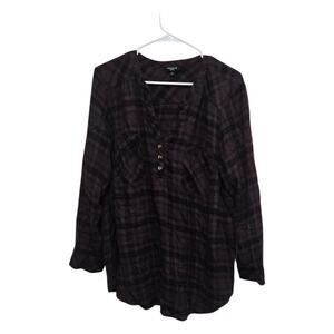 Torrid Harper Plaid Blouse Size 2 Burgundy Black Pullover Top